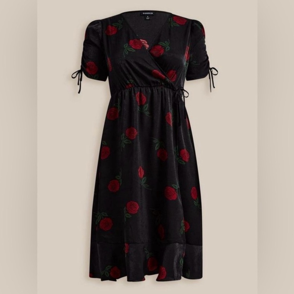 Torrid Rose Floral Midi Brushed Charmeuse Wrap Dress - Picture 4 of 15